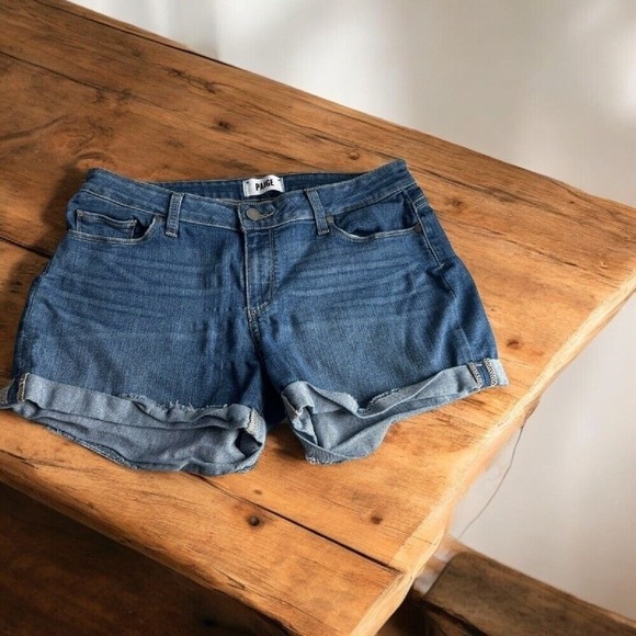 PAIGE Pants - Paige Jimmy Jimmy Denim Shorts Cuffed Raw Hem Medium Wash Size 28